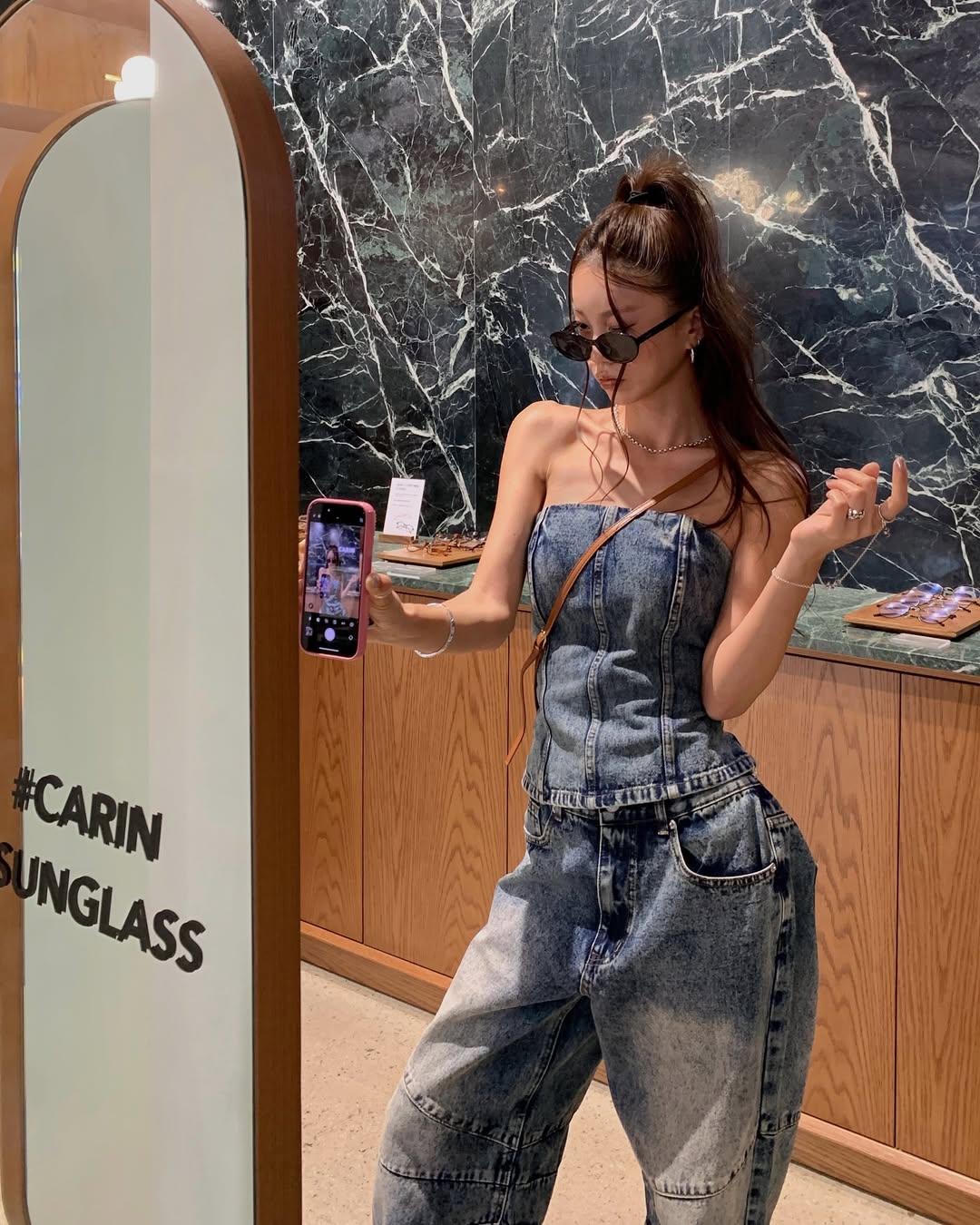 mulbada áo ống denim 