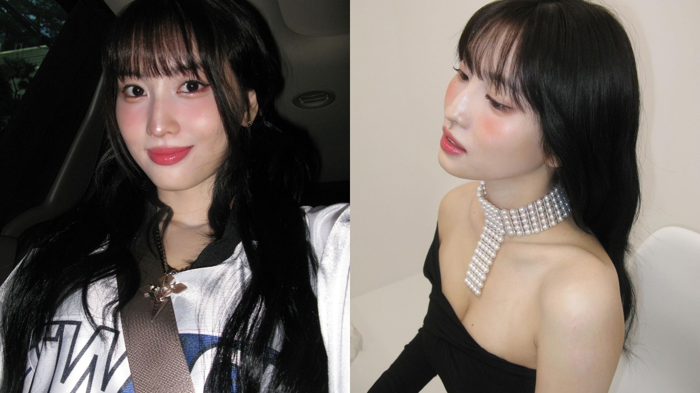 twice - Momo để mái thưa, xõa tóc và trang điểm má hồng đậm để selfie